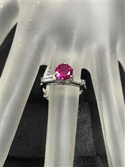 Red Stone Lady's Stone & Diamond Ring 2 Diamonds .14 Carat T.W. 14K White Gold